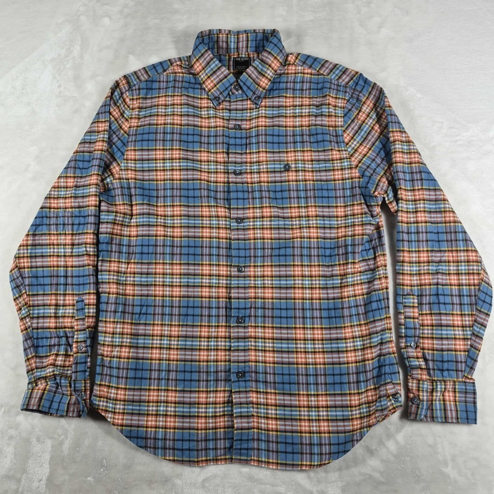 Todd Snyder Flannel Button Down Shirt Men's Large Blue Red Plaid‎ Tailored Fit